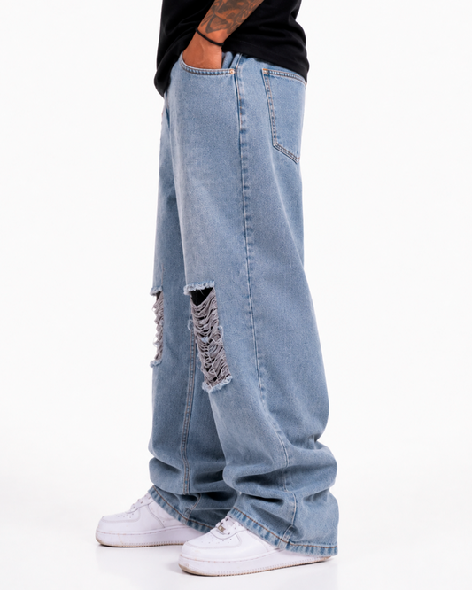 Jean Oversize Azul Claro Destroyed