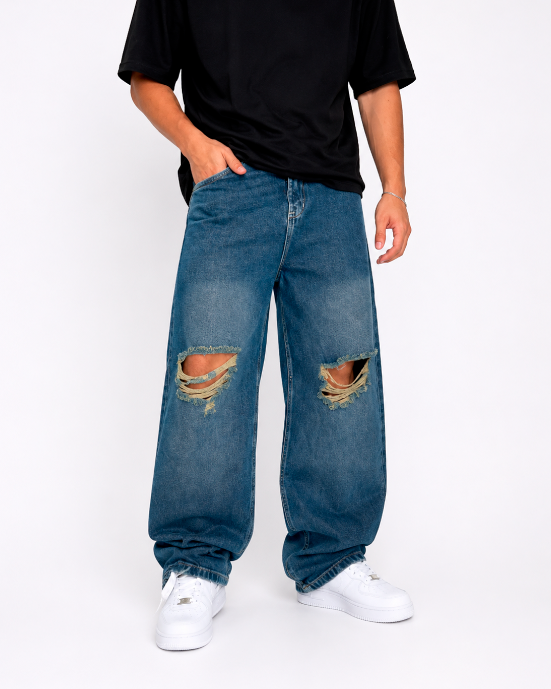Jean Baggy Azul Roto Rodilla Oversize