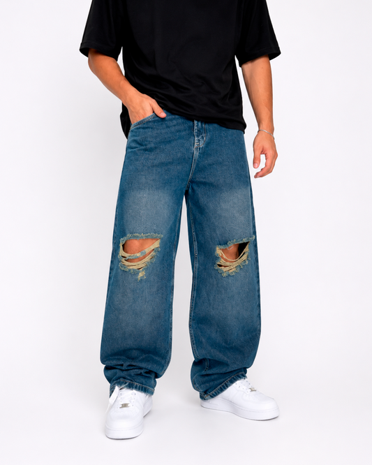 Jean Baggy Azul Roto Rodilla Oversize