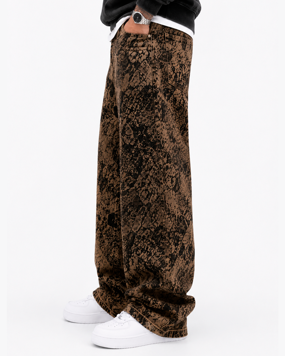 Pantalón Drill Oversize Estampado Serpiente