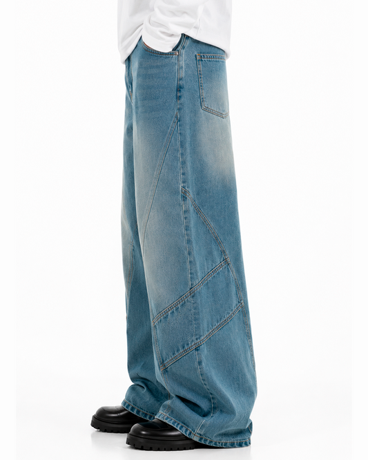 Jean Oversize Azul Claro Costuras Curvas