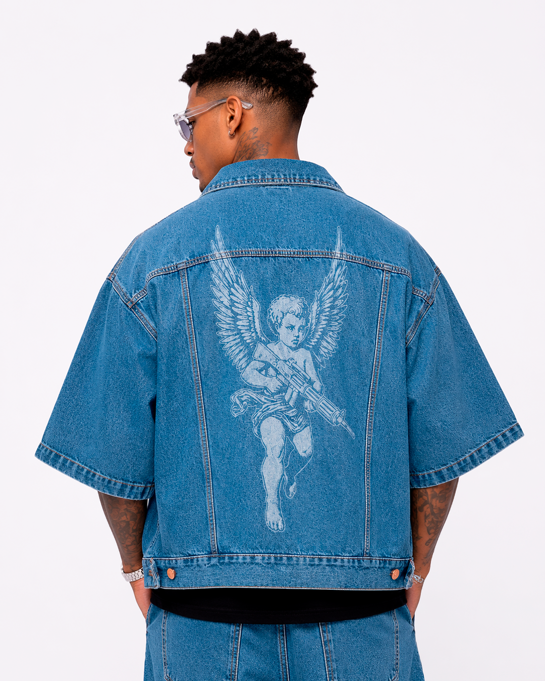 Camisa Oversize En Jean Ángeles En Lasser Azul Verdoso