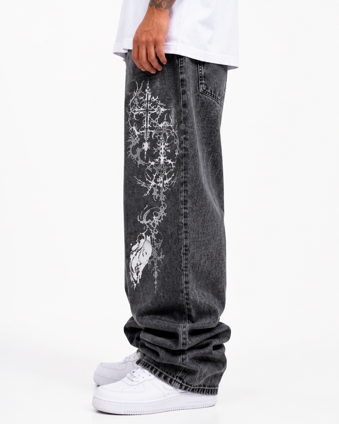 Jean Oversize Negro Humo Estampado Gótico