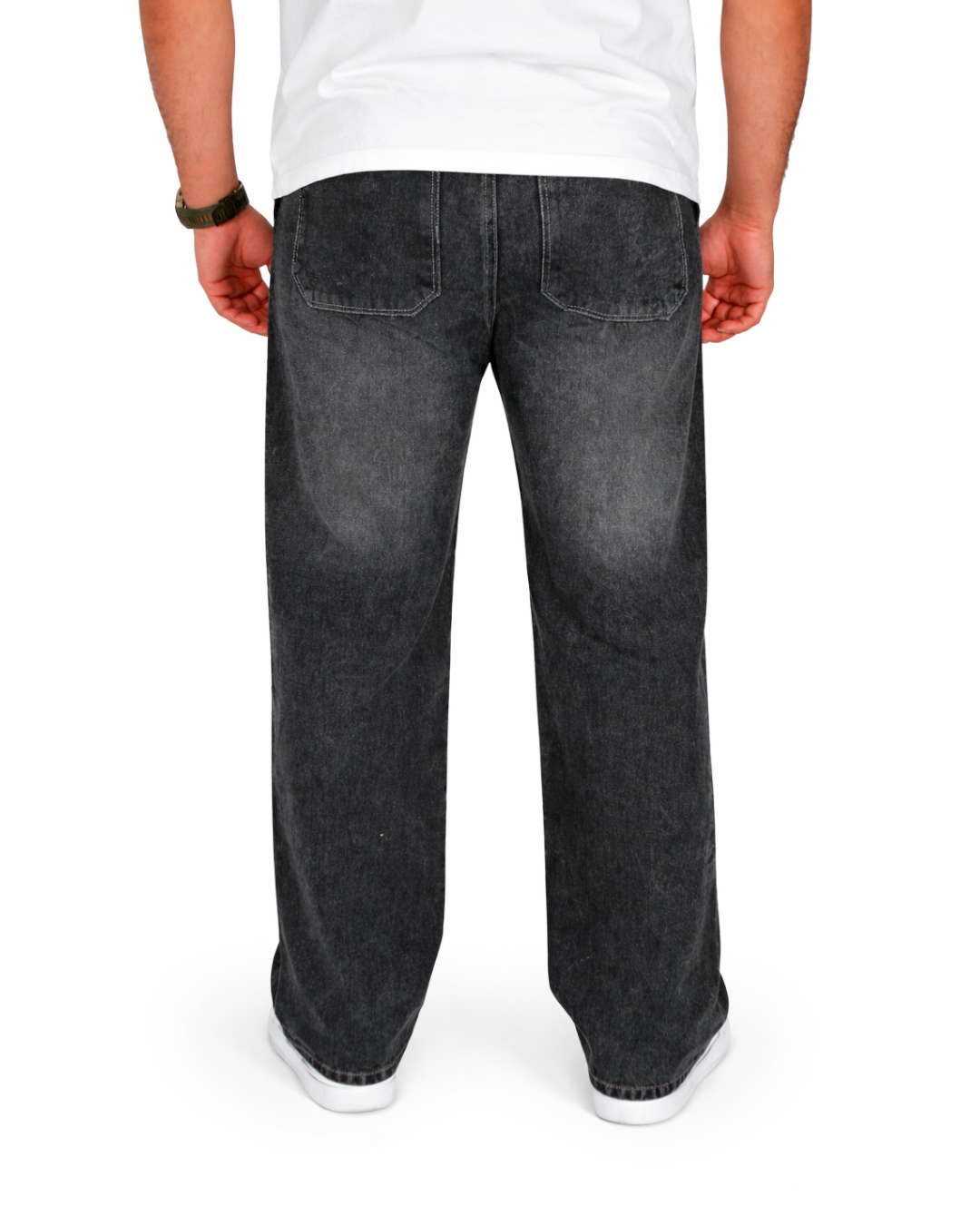 Pantalón Jeans Baggy Gris Oscuro Desgastado