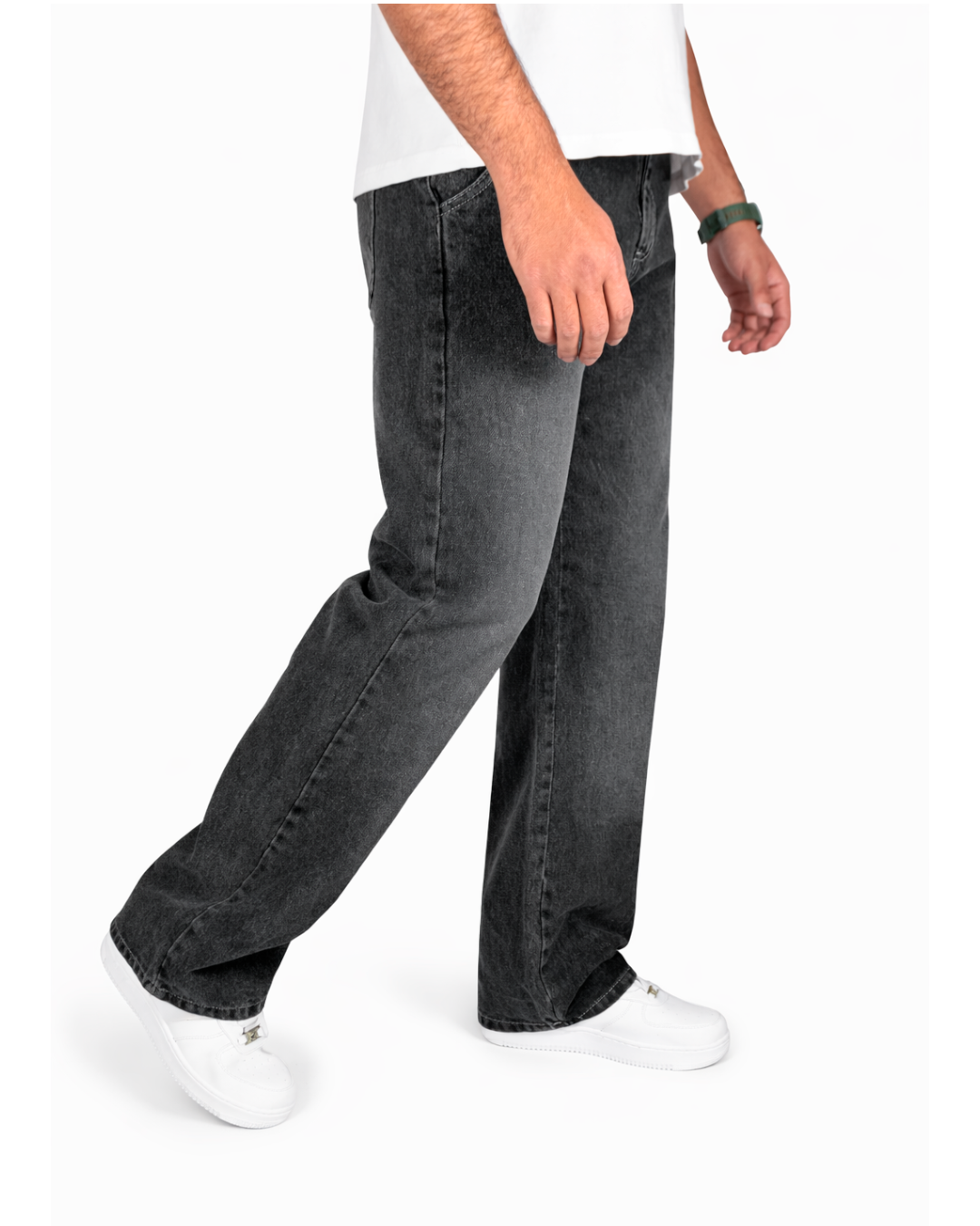 Pantalón Jeans Baggy Gris Oscuro Desgastado