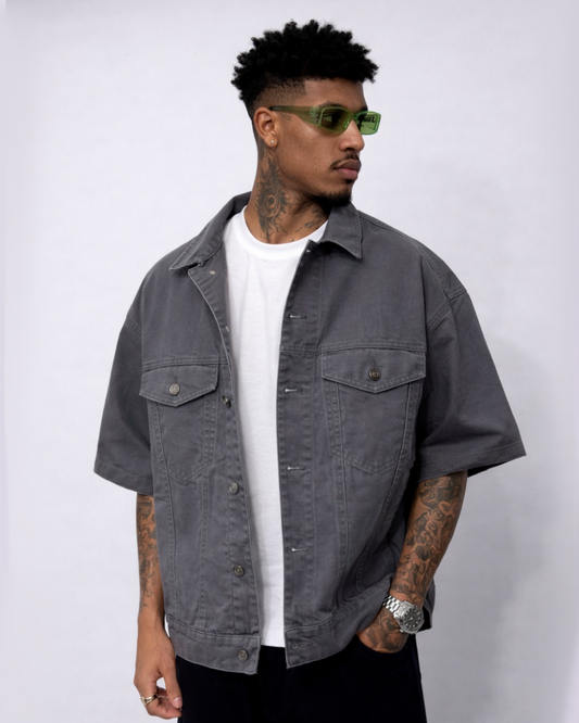 Camisa Oversize en Jean Canvas Gris