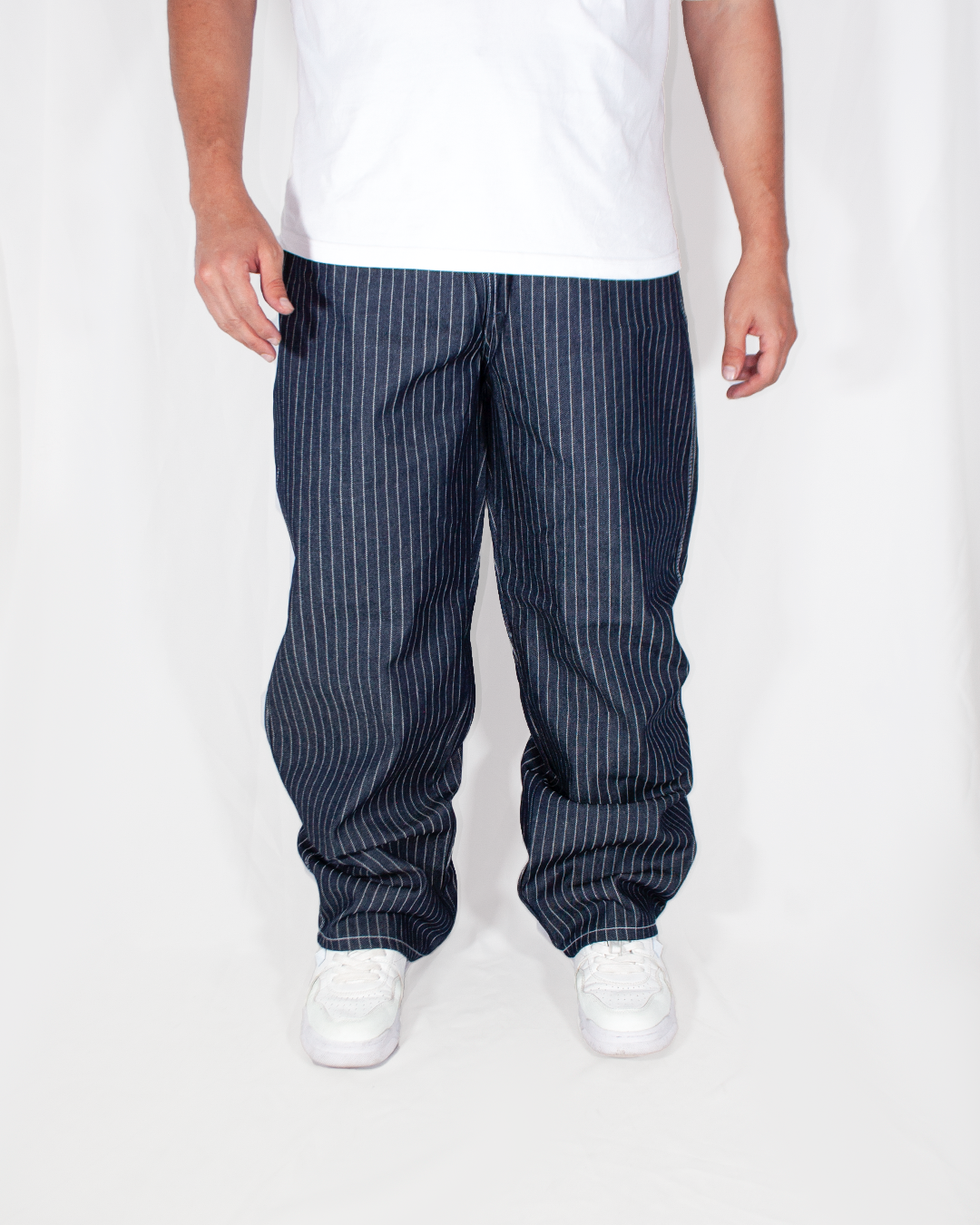 Pantalón Baggy Rayas Azul Oscuro