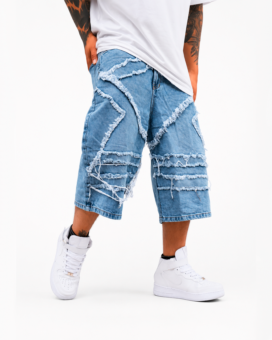Jorts Oversize Flecos Estrella Azul Claro