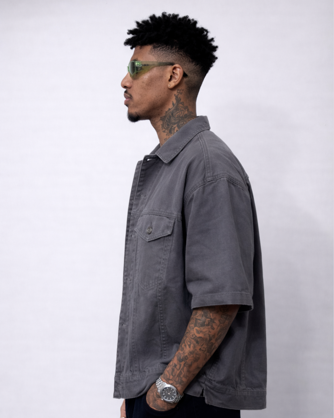 Camisa Oversize en Jean Canvas Gris