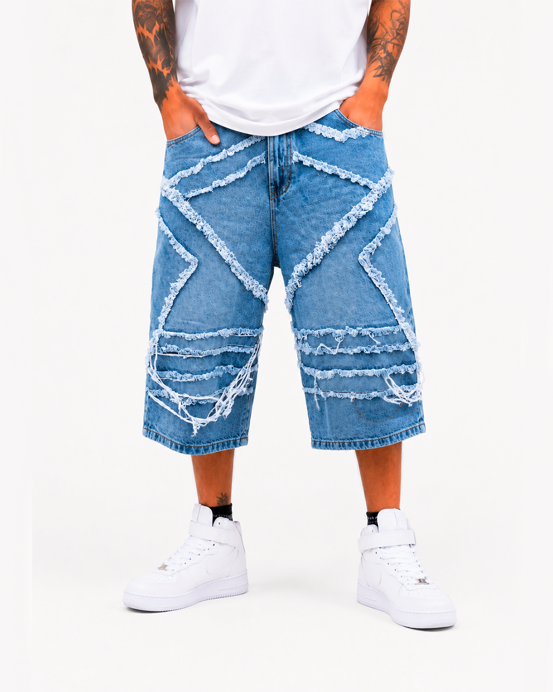 Jorts Oversize Flecos Estrella Azul Claro