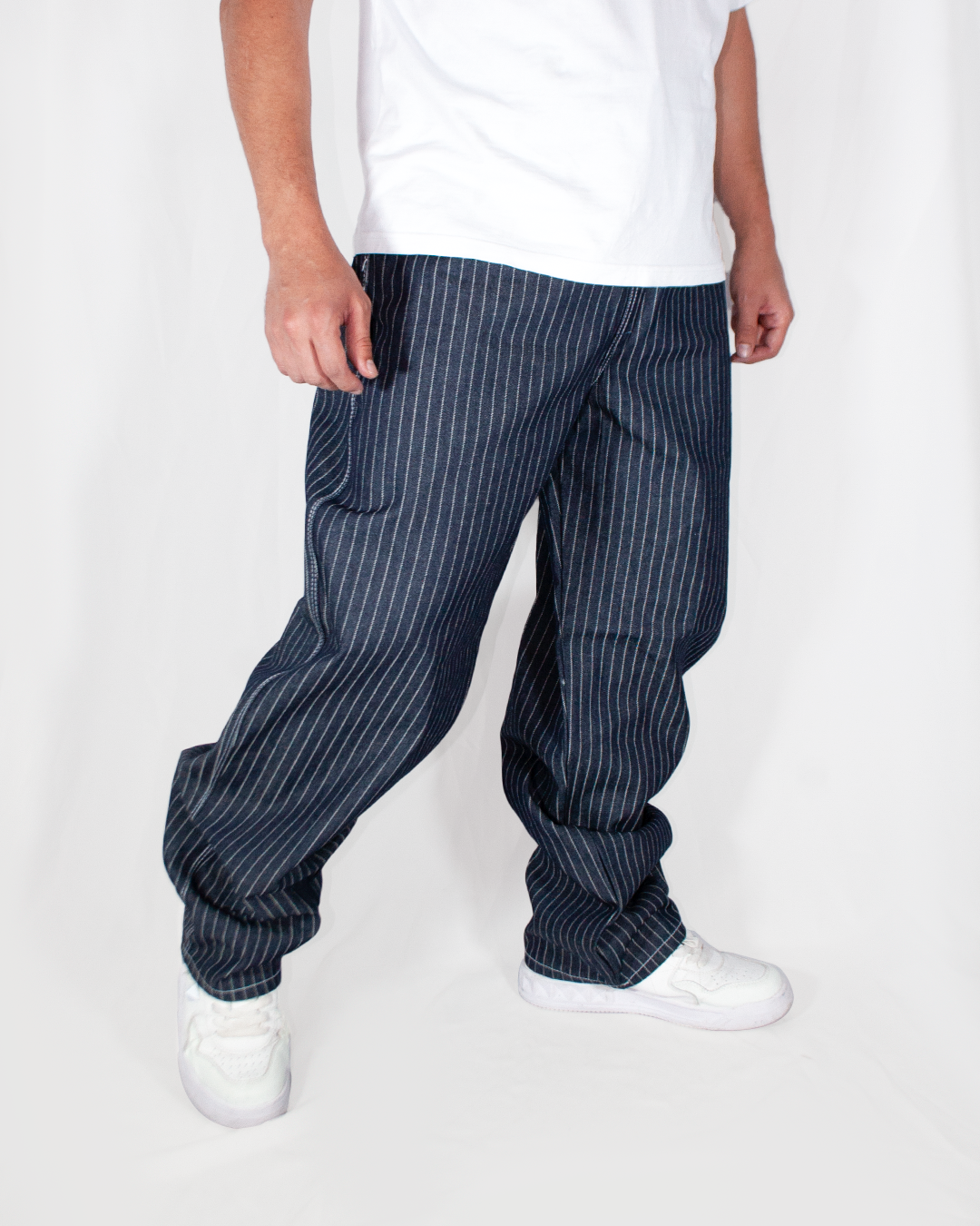 Pantalón Baggy Rayas Azul Oscuro