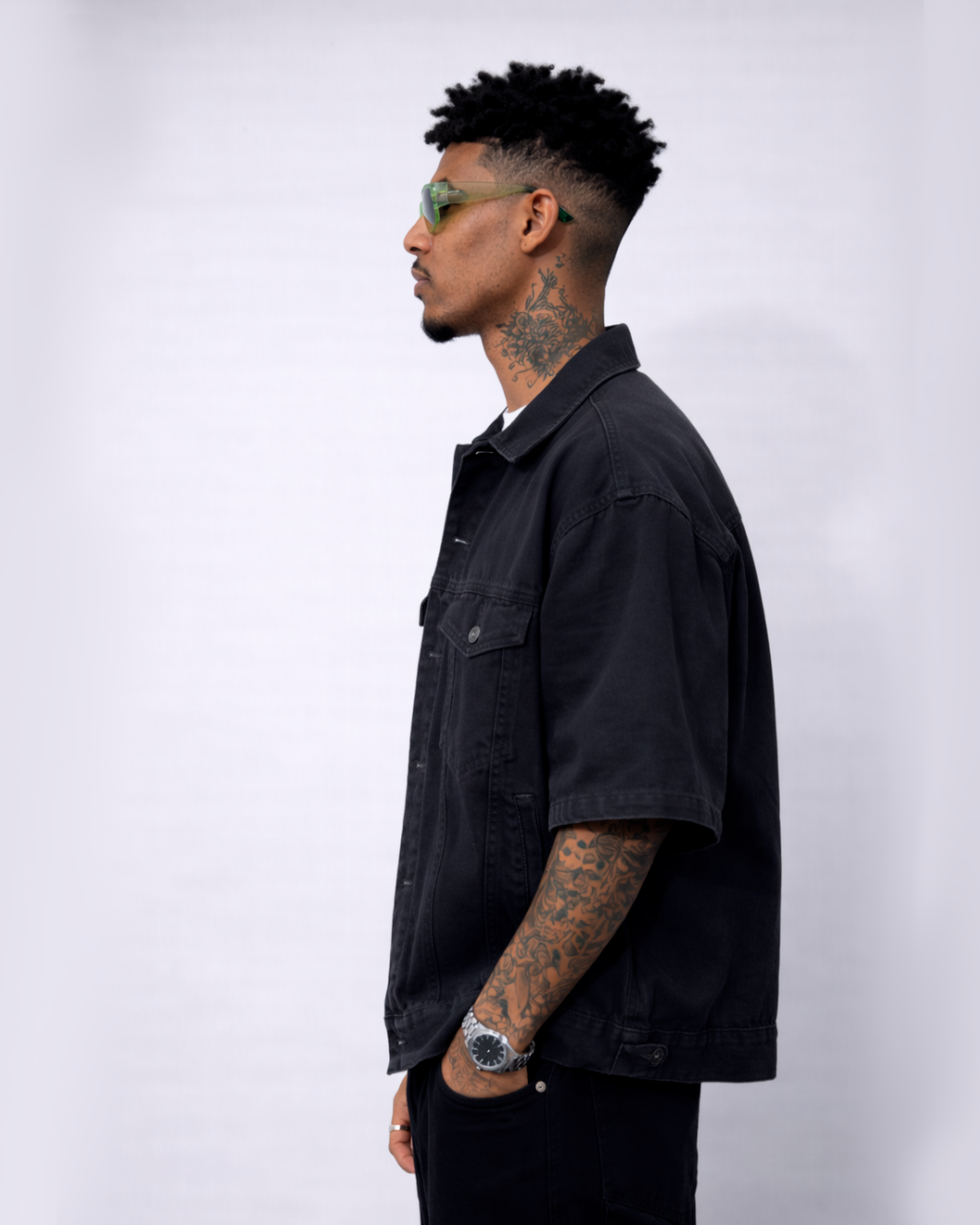 Camisa Oversize en Jean Canva Negro Mono